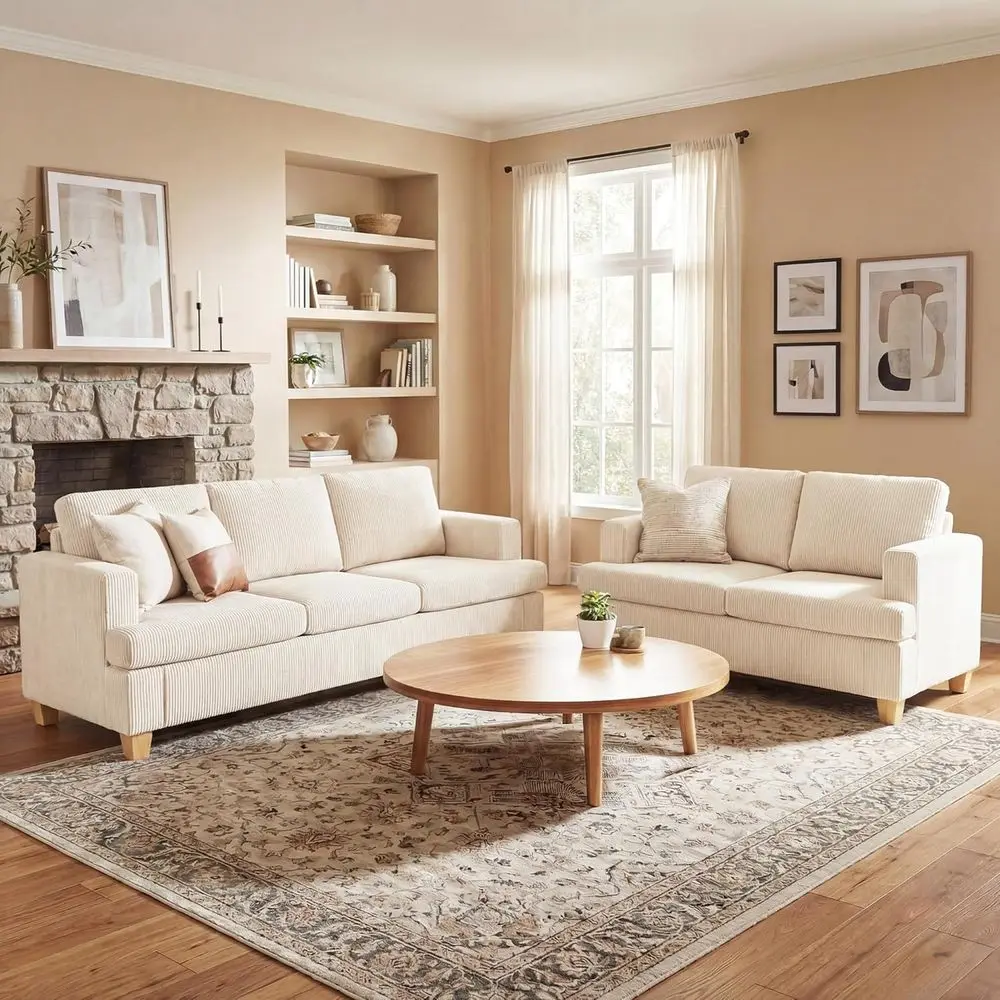 2-Piece Corduroy Living Room Set with 5-Seat Sofa and Deep Seat Floor Couch in White
2-Piece Corduroy Living Room Set with 5-Seat Sofa and Deep Seat Floor Couch in White