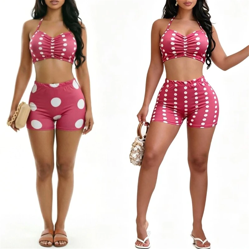 Pant Set Women Two Piece Sets Halter Sleeveless Print Dot Tops Short Pants High Waist Y2k Streetwear Casual Elegant Summer 2026
Pant Set Women Two Piece Sets Halter Sleeveless Print Dot Tops Short Pants High Waist Y2k Streetwear Casual Elegant Summer 2026