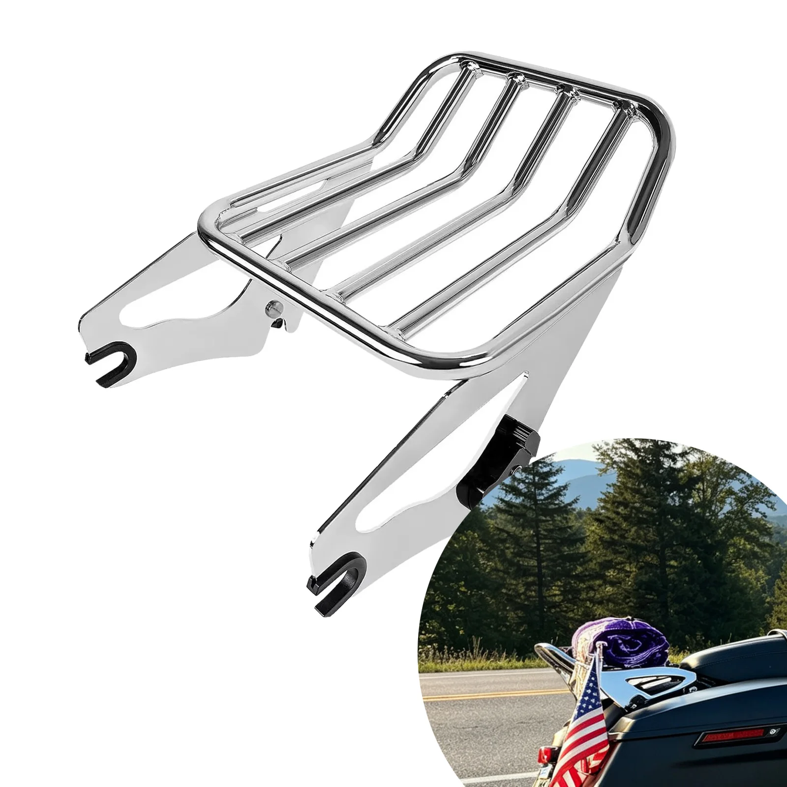 Detachable Two-Up Luggage Rack Motorcycle Rear Mounting For Harley Street Glide Electra Glide Road King FLTR FLHT FLHXS 09-Later
Detachable Two-Up Luggage Rack Motorcycle Rear Mounting For Harley Street Glide Electra Glide Road King FLTR FLHT FLHXS 09-Later