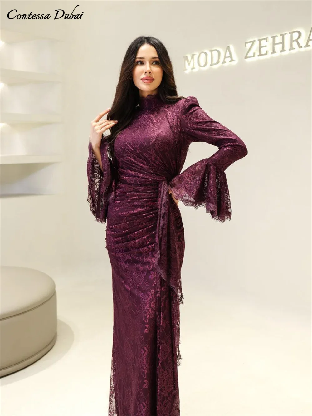 Contessa Dubai Customized O-neck Lace Side High Slit Prom Dresses Long Sleeve Column فستان سهرة نسائي Zip vestidos de festa 2025
Contessa Dubai Customized O-neck Lace Side High Slit Prom Dresses Long Sleeve Column فستان سهرة نسائي Zip vestidos de festa 2025