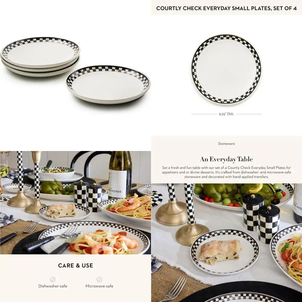 Mackenzie-Childs Everyday Collection: 4-Piece Small Stoneware Salad Plates, Black and White Course, Microwave and Dishwasher Saf
Mackenzie-Childs Everyday Collection: 4-Piece Small Stoneware Salad Plates, Black and White Course, Microwave and Dishwasher Saf