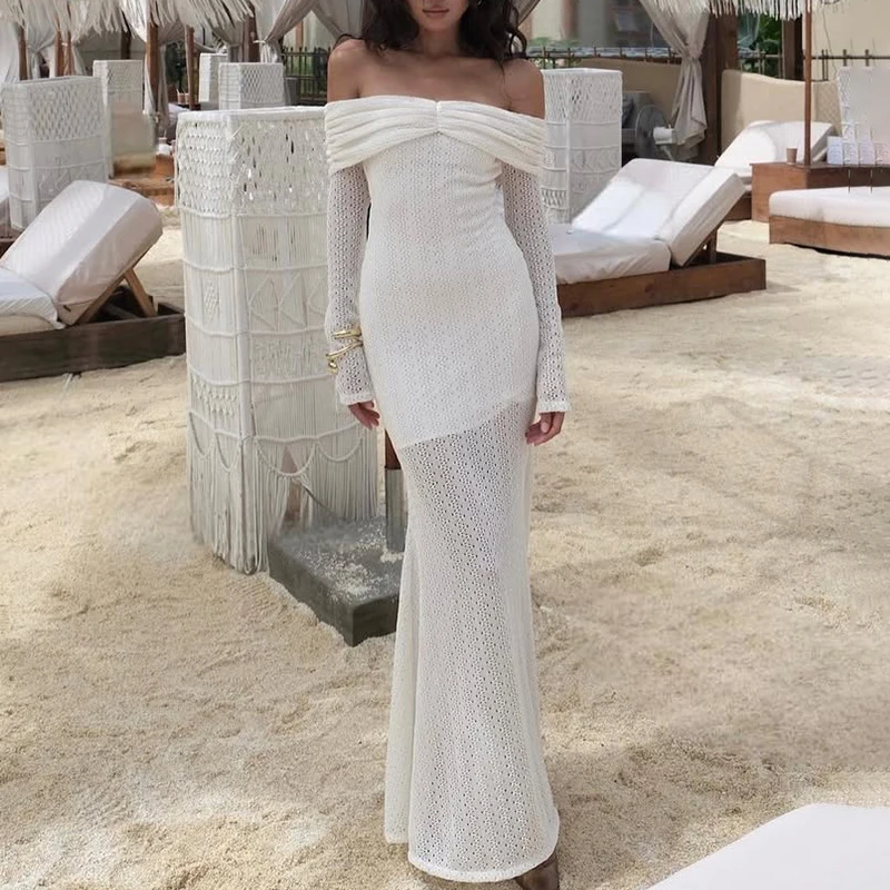 Ticketsx Hollow One Shoulder Long Dress Women's Long Sleeve Pleated Strapless Dress Female Beach Vacation Elegant Slim Dresses
Ticketsx Hollow One Shoulder Long Dress Women's Long Sleeve Pleated Strapless Dress Female Beach Vacation Elegant Slim Dresses