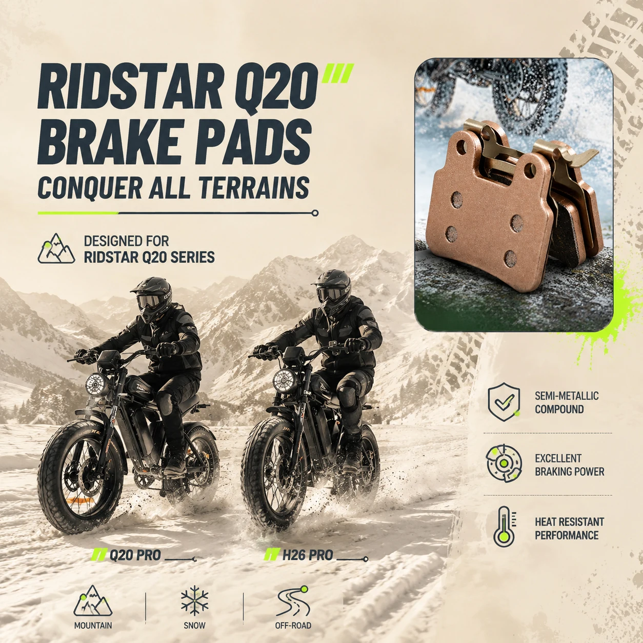 Universal Fit Semi-Metallic Pads for Ridstar Q20 Pro/H26Pro/EKX X2/X21/Freego X2 E-Bike – Fits XD-KLBS-DOTS/XOD
Universal Fit Semi-Metallic Pads for Ridstar Q20 Pro/H26Pro/EKX X2/X21/Freego X2 E-Bike – Fits XD-KLBS-DOTS/XOD