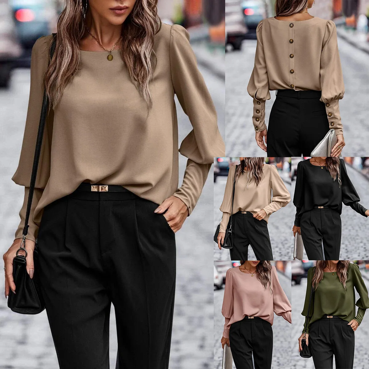 Foreign trade European and American women's T-shirt long sleeved button solid color casual top 2025
Foreign trade European and American women's T-shirt long sleeved button solid color casual top 2025