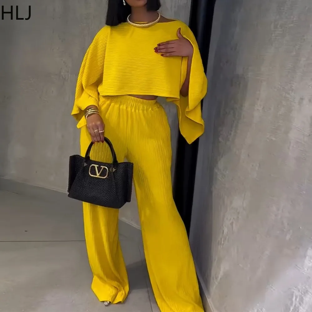 HLJ Summer New Casual Woman 2 Piece Set Outfit Solid Batwing Sleeve Crop Tops + Wide Leg Pants Suit Female Streetwear Clothing
HLJ Summer New Casual Woman 2 Piece Set Outfit Solid Batwing Sleeve Crop Tops + Wide Leg Pants Suit Female Streetwear Clothing