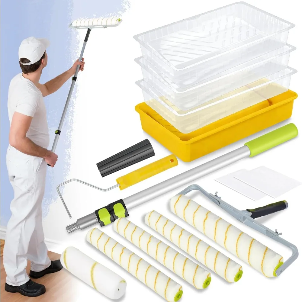 18 Inch Roller Set with Extendable Pole Tray Liners and Drop Sheets for Walls Ceilings
18 Inch Roller Set with Extendable Pole Tray Liners and Drop Sheets for Walls Ceilings