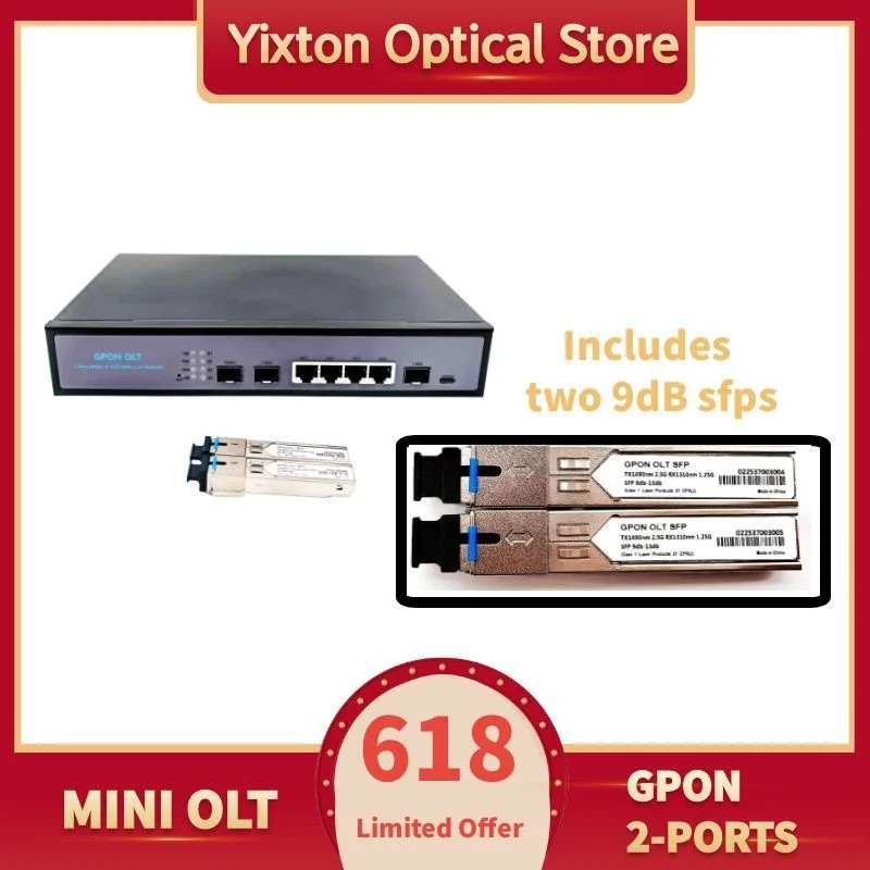 618 Exclusive 2-Ports Optical Line Terminal GPON OLT with 2SFP 9dB~13dB AC 100-240V FTTH Fiber optic equipment
618 Exclusive 2-Ports Optical Line Terminal GPON OLT with 2SFP 9dB~13dB AC 100-240V FTTH Fiber optic equipment
