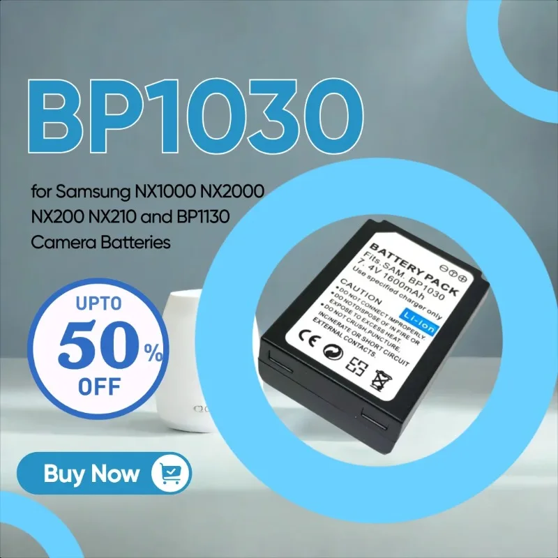 7.4V 1600mAh BP1030 Battery Suitable for Samsung NX1000 NX2000 NX200 NX210 and BP1130 Camera Batteries 
7.4V 1600mAh BP1030 Battery Suitable for Samsung NX1000 NX2000 NX200 NX210 and BP1130 Camera Batteries