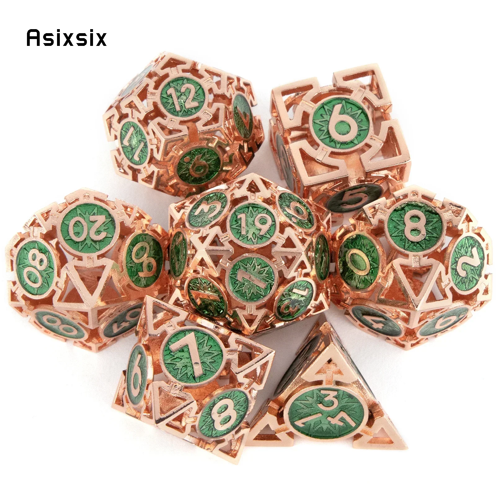 7 Pcs Green Red Metal Dice Circular Hollow Metal Polyhedral Dice Set Suitable For Role-Playing Dice PropBoard Game Gift
7 Pcs Green Red Metal Dice Circular Hollow Metal Polyhedral Dice Set Suitable For Role-Playing Dice PropBoard Game Gift