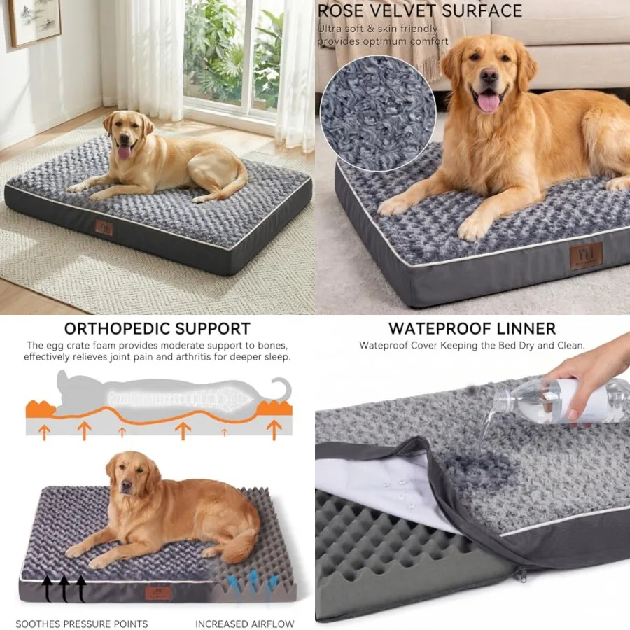 Large Dog Bed for Extra Large, Big, Jumbo, Huge Dogs, Orthopedic Pet Bed Waterproof Mattress with Removable Washable Cover, Thi
Large Dog Bed for Extra Large, Big, Jumbo, Huge Dogs, Orthopedic Pet Bed Waterproof Mattress with Removable Washable Cover, Thi