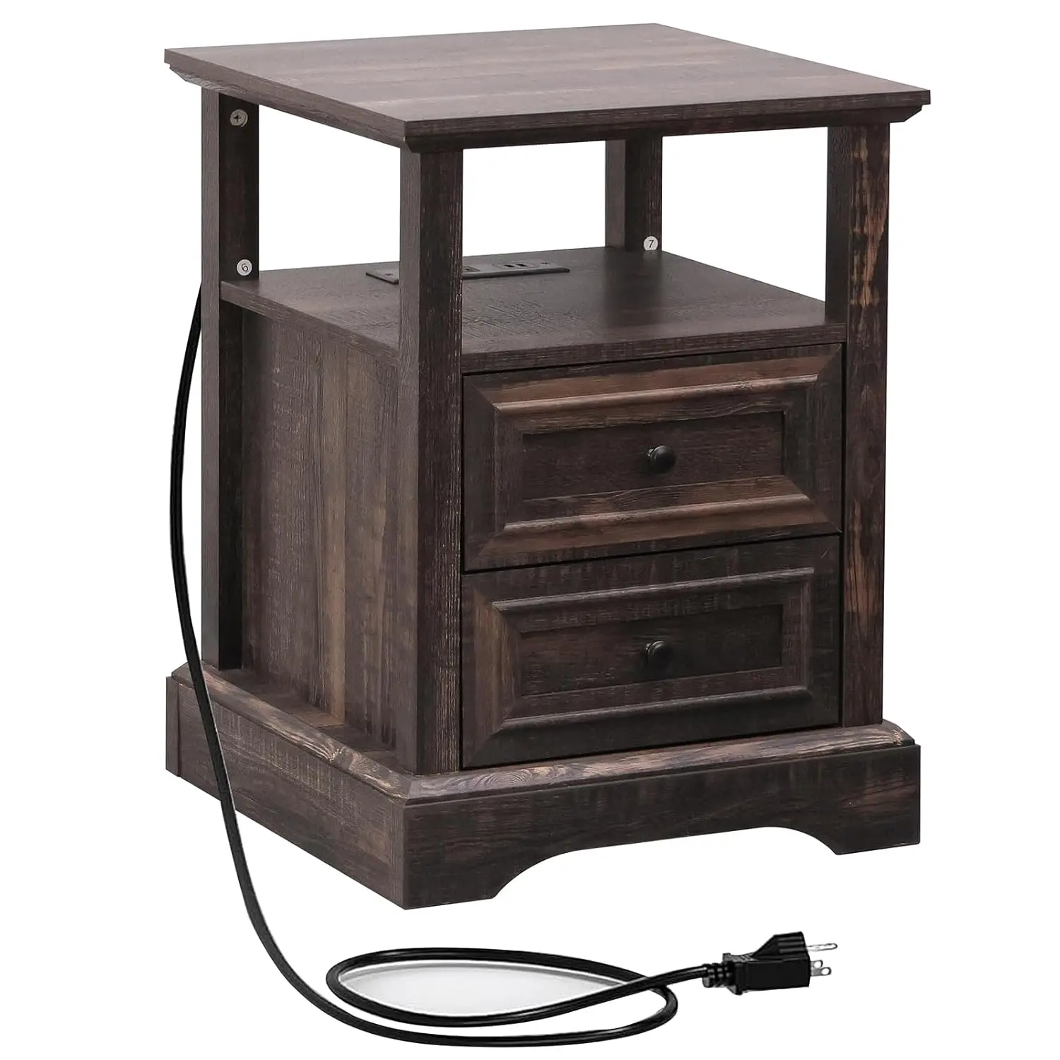Farmhouse Nightstand With Charging Station Rustic Bedside Table With 2 Drawers And Open Shelf Side Table With Metal, Customized
Farmhouse Nightstand With Charging Station Rustic Bedside Table With 2 Drawers And Open Shelf Side Table With Metal, Customized