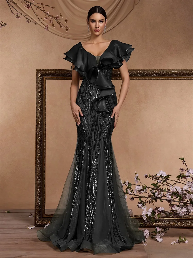 Elegant Ruffle Sleeve Navy Sequins Evening Dresses Women Mermaid Formal Wedding Party Maxi Prom Cocktail Gowns
Elegant Ruffle Sleeve Navy Sequins Evening Dresses Women Mermaid Formal Wedding Party Maxi Prom Cocktail Gowns