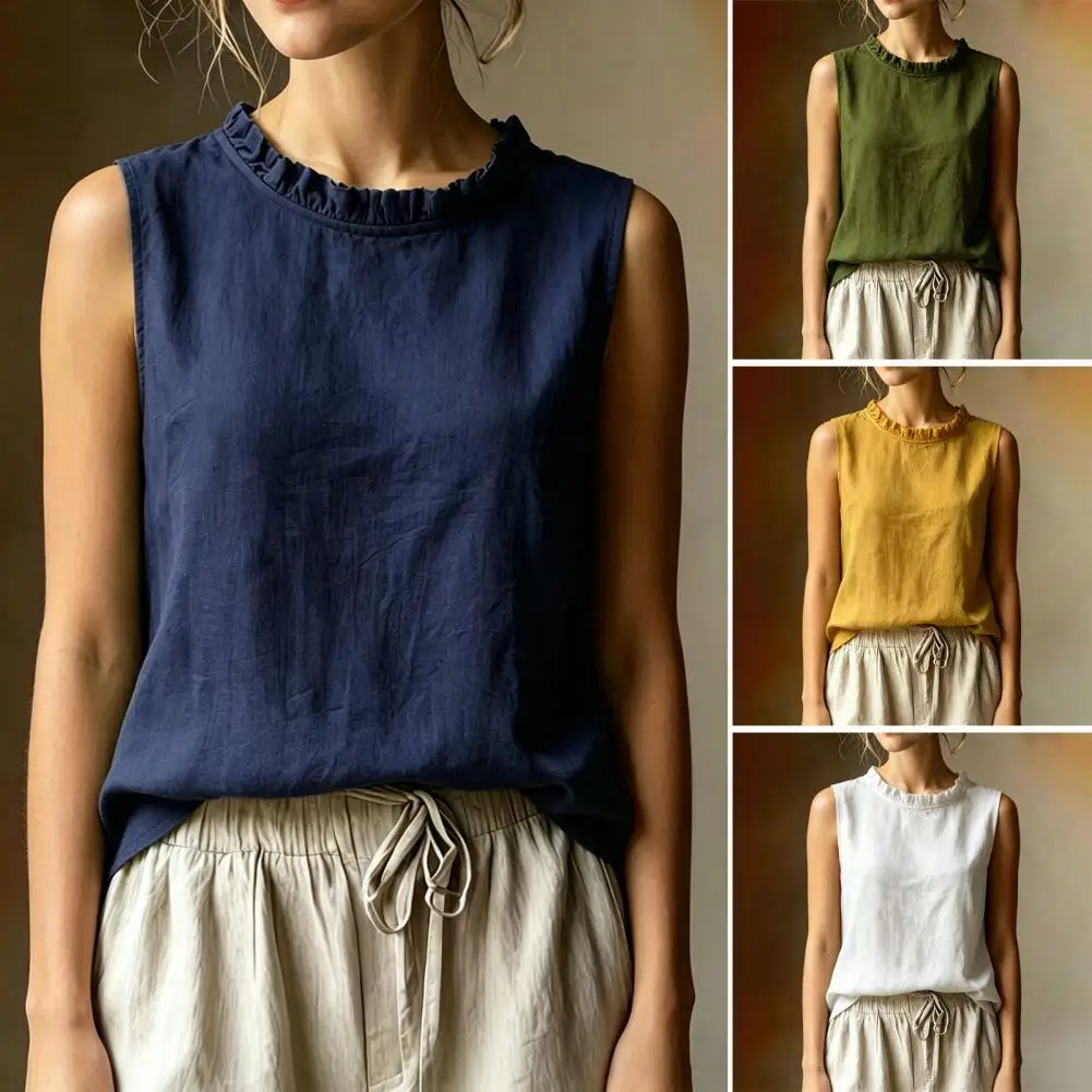 Female Summer Oversized Solid Color Retro Casual Cotton Linen Solid Color Sleeveless Round Neck Soft And Breathable Top Vest
Female Summer Oversized Solid Color Retro Casual Cotton Linen Solid Color Sleeveless Round Neck Soft And Breathable Top Vest