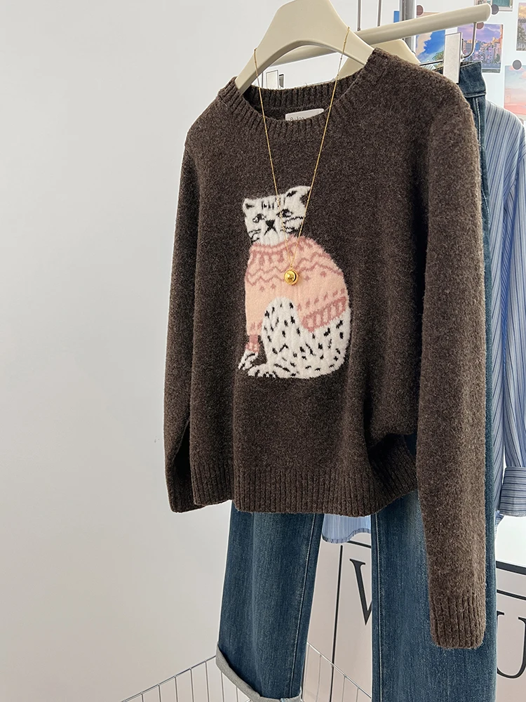 Kitten Jacquard Sweater Women 2024 Autumn Winter Fashion Loose Knitted Pullovers Lazy Style Round Neck Sweater Tops
Kitten Jacquard Sweater Women 2024 Autumn Winter Fashion Loose Knitted Pullovers Lazy Style Round Neck Sweater Tops