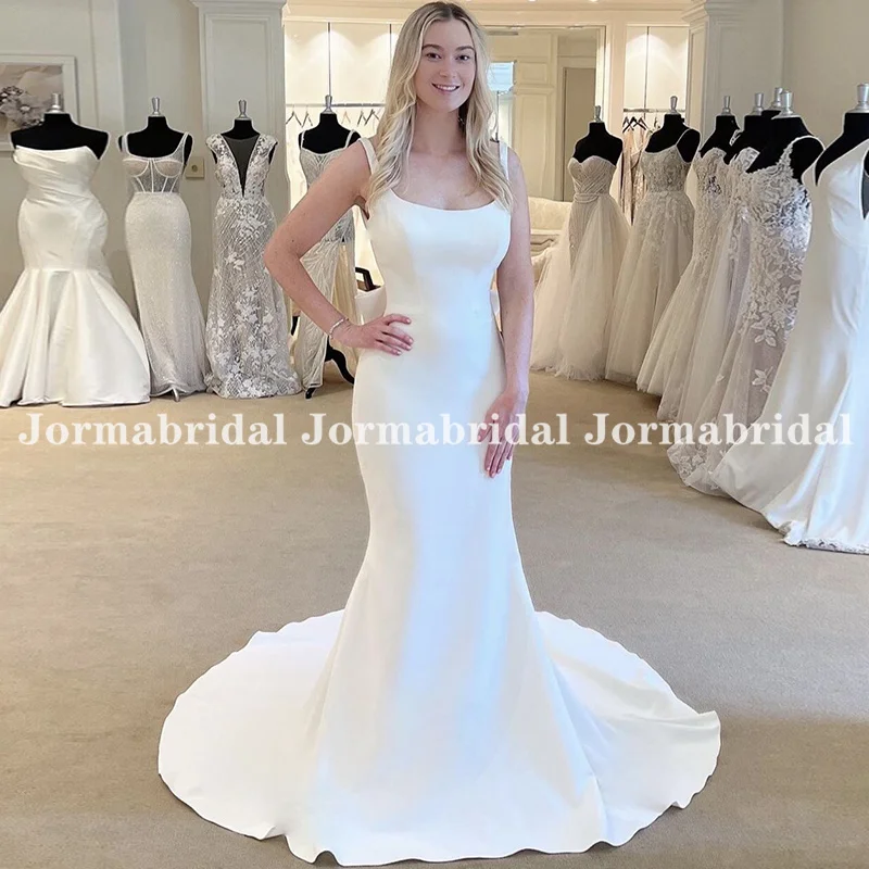 Simply Backless Mermaid Wedding Dress with Tie Bow Stunning Square Neck Chapel Length Train Satin Bridal Gowns robes de mariée
Simply Backless Mermaid Wedding Dress with Tie Bow Stunning Square Neck Chapel Length Train Satin Bridal Gowns robes de mariée