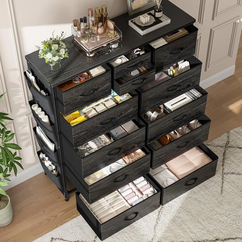 Dresser for Bedroom with 12 Drawers, Tall Dressers & Chest of Drawers with Side Pockets, Fabric Dresser for Bedroom
Dresser for Bedroom with 12 Drawers, Tall Dressers & Chest of Drawers with Side Pockets, Fabric Dresser for Bedroom
