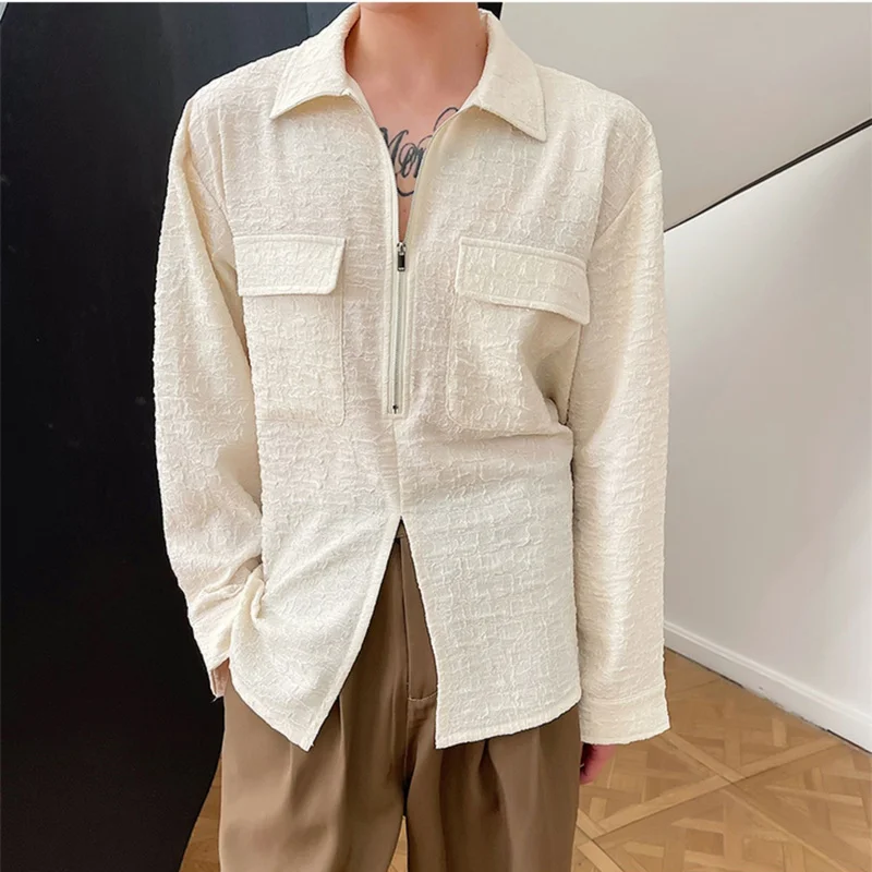 Summer oxygen high-quality pattern long-sleeved shirt men's half zipper Korean style back strap design shirt blue creamy-white
Summer oxygen high-quality pattern long-sleeved shirt men's half zipper Korean style back strap design shirt blue creamy-white