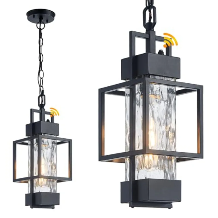 17" Outdoor Chandelier Pendant Light Fixture for Porch Modern Black Dusk to Dawn Exterior Hanging Pendant Lantern with Water Gl
17" Outdoor Chandelier Pendant Light Fixture for Porch Modern Black Dusk to Dawn Exterior Hanging Pendant Lantern with Water Gl