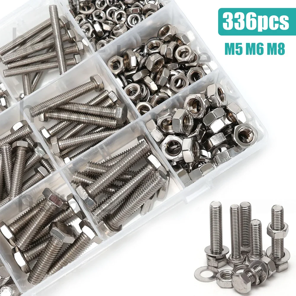 336pcs Stainless Steel Hex Bolt and Nut Set,sizes M5/M6/M8,lengths:16mm,20mm,30mm,40mm,suitable for household and industrial use
336pcs Stainless Steel Hex Bolt and Nut Set,sizes M5/M6/M8,lengths:16mm,20mm,30mm,40mm,suitable for household and industrial use