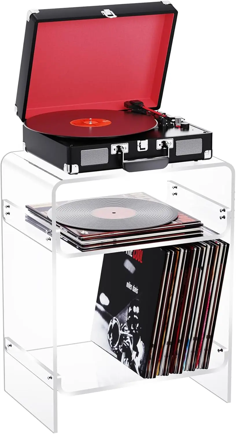 Clear Acrylic Record Player Table with Storage Shelf, Side Nightstand for Vinyl Lovers
Clear Acrylic Record Player Table with Storage Shelf, Side Nightstand for Vinyl Lovers
