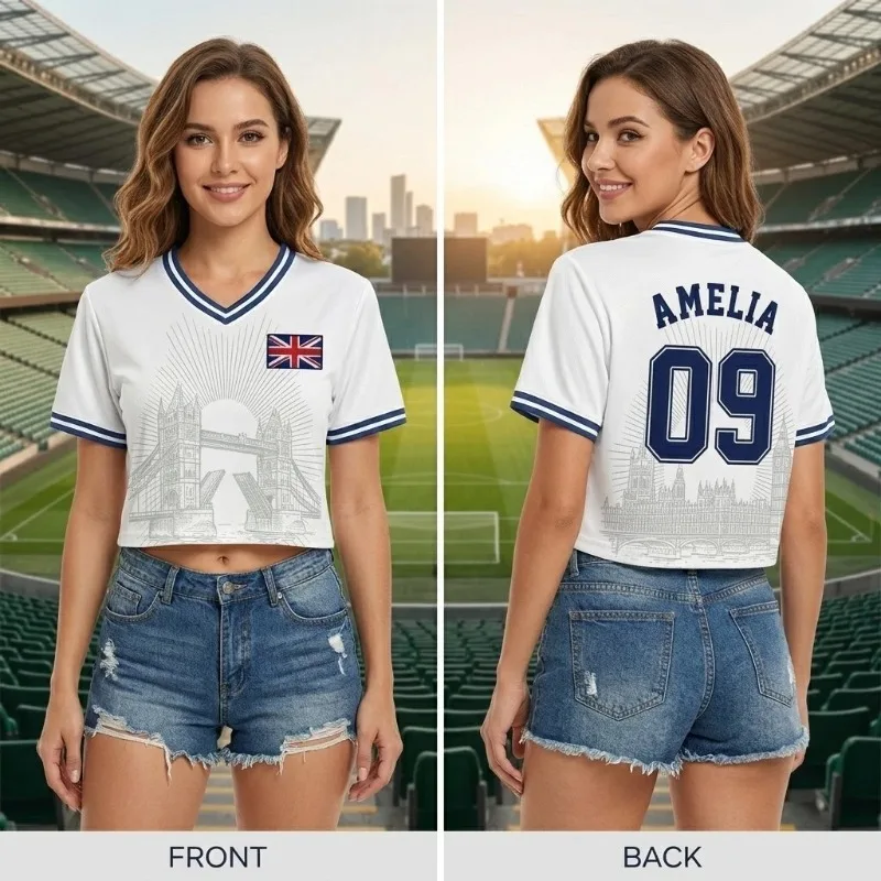 09 London Bridge Girls' Short Support Shirt with Rice Flag, V-neck, Spicy Girl Football Short Sleeves
09 London Bridge Girls' Short Support Shirt with Rice Flag, V-neck, Spicy Girl Football Short Sleeves