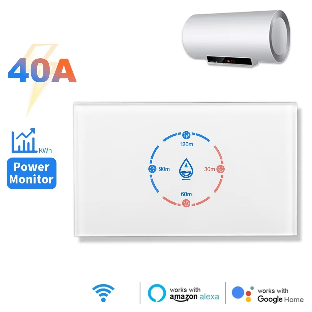 WiFi Smart Boiler Switch Power Monitoring Water Heater Switch 20A 40A 8800W US Standard Time Button for Tuya Alexa Google Home
WiFi Smart Boiler Switch Power Monitoring Water Heater Switch 20A 40A 8800W US Standard Time Button for Tuya Alexa Google Home