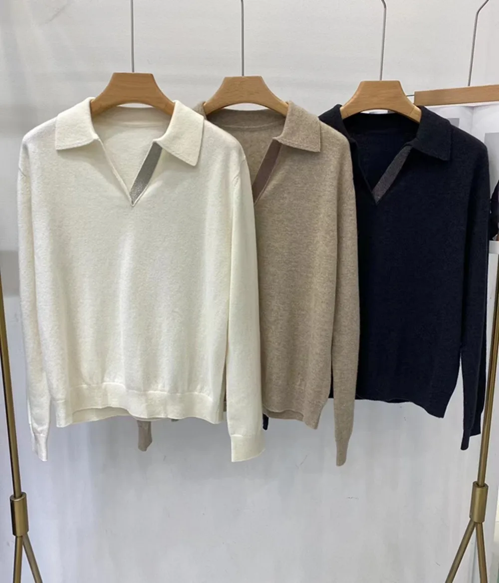 Women's V-Neck Long-Sleeved Knitted Cashmere Sweater, Bead Chain Pullover, New Top, Autumn
Women's V-Neck Long-Sleeved Knitted Cashmere Sweater, Bead Chain Pullover, New Top, Autumn