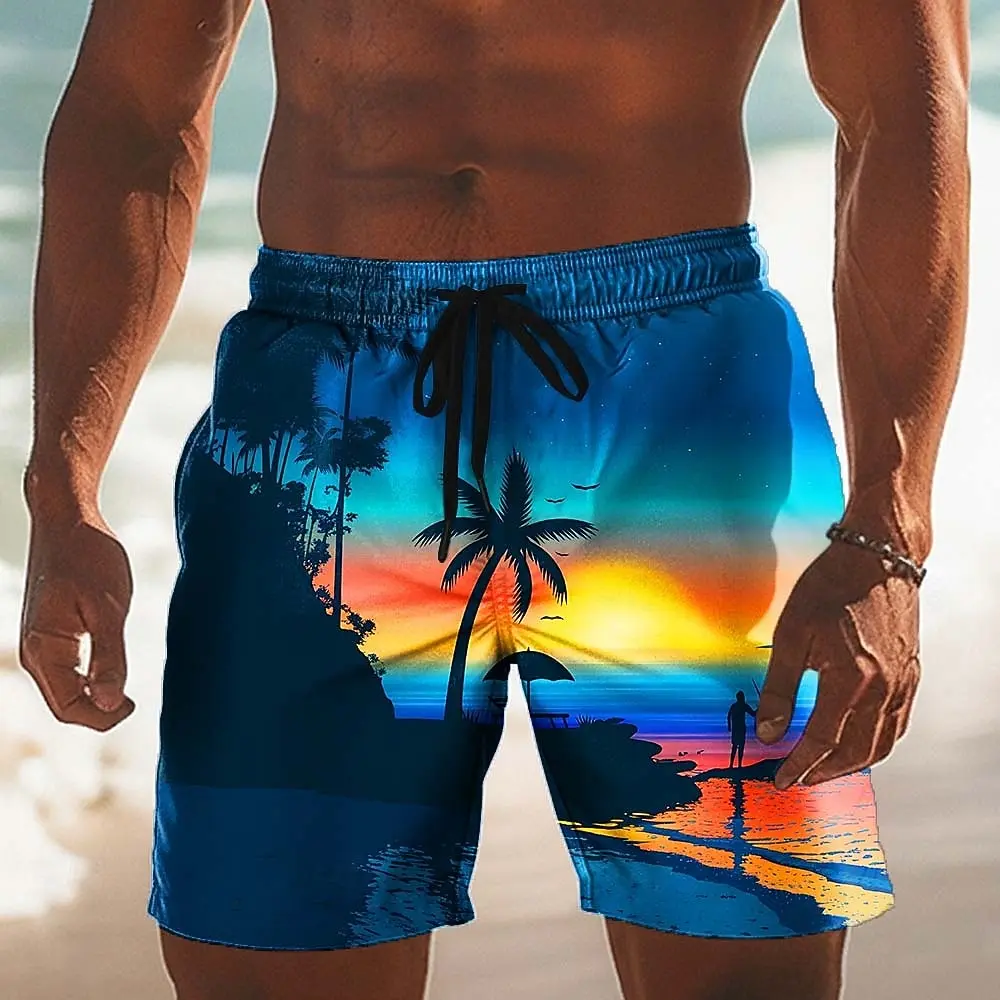 Men's Spring Summer Gradient Sunset Island Scenery Print Drawstring Shorts, Casual Outdoor Loose Printed Beach Swim Shorts
Men's Spring Summer Gradient Sunset Island Scenery Print Drawstring Shorts, Casual Outdoor Loose Printed Beach Swim Shorts