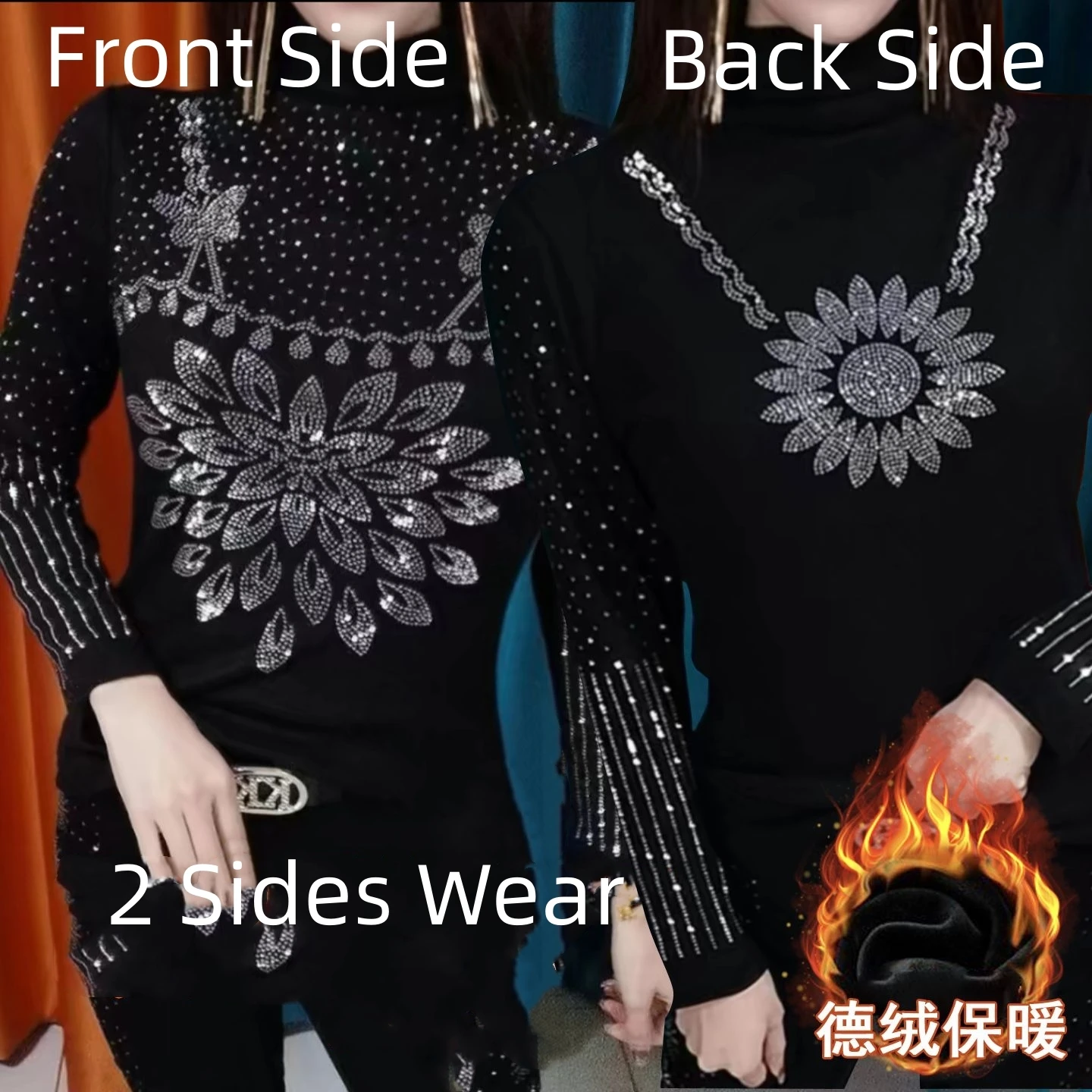 Autumn winter 2 sides wear sequin v neck long sleeve jumpers Warm slim plus size women tops pullovers
Autumn winter 2 sides wear sequin v neck long sleeve jumpers Warm slim plus size women tops pullovers