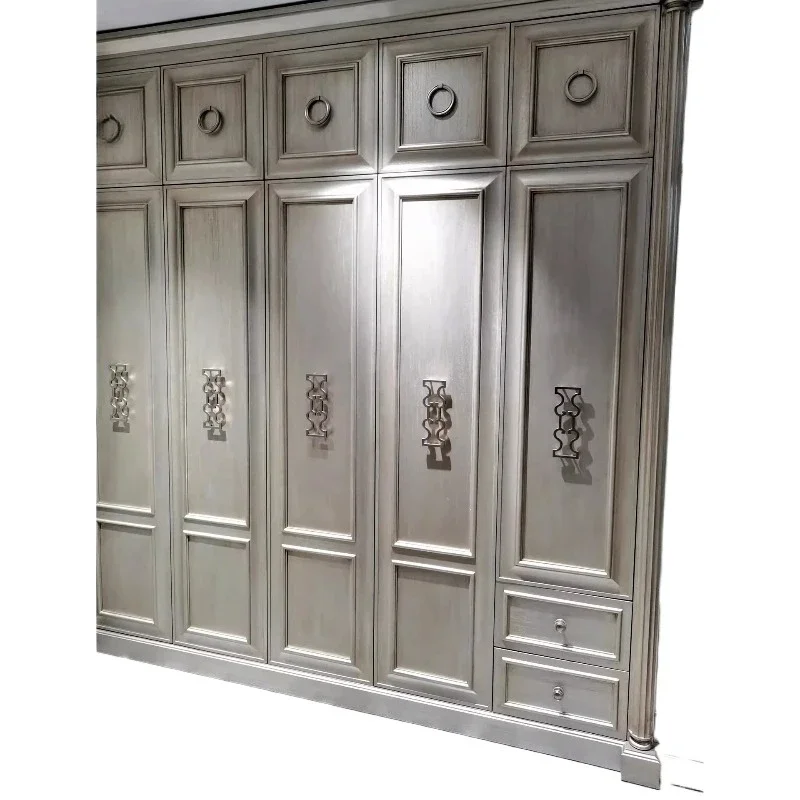 American solid wood wardrobe corner large wardrobe bedroom light luxury retro French cloakroom furniture 
American solid wood wardrobe corner large wardrobe bedroom light luxury retro French cloakroom furniture