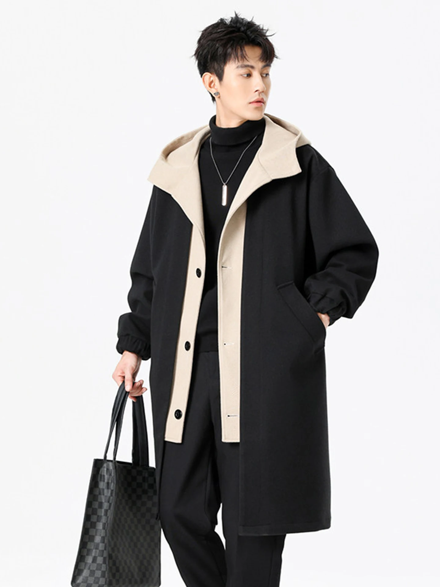Men's Mid-Length Woolen Coat Fake Two-Piece Sle with Hood Autumn Faion Korean Sle High-End Feeling Cool Looking Coat
Men's Mid-Length Woolen Coat Fake Two-Piece Sle with Hood Autumn Faion Korean Sle High-End Feeling Cool Looking Coat