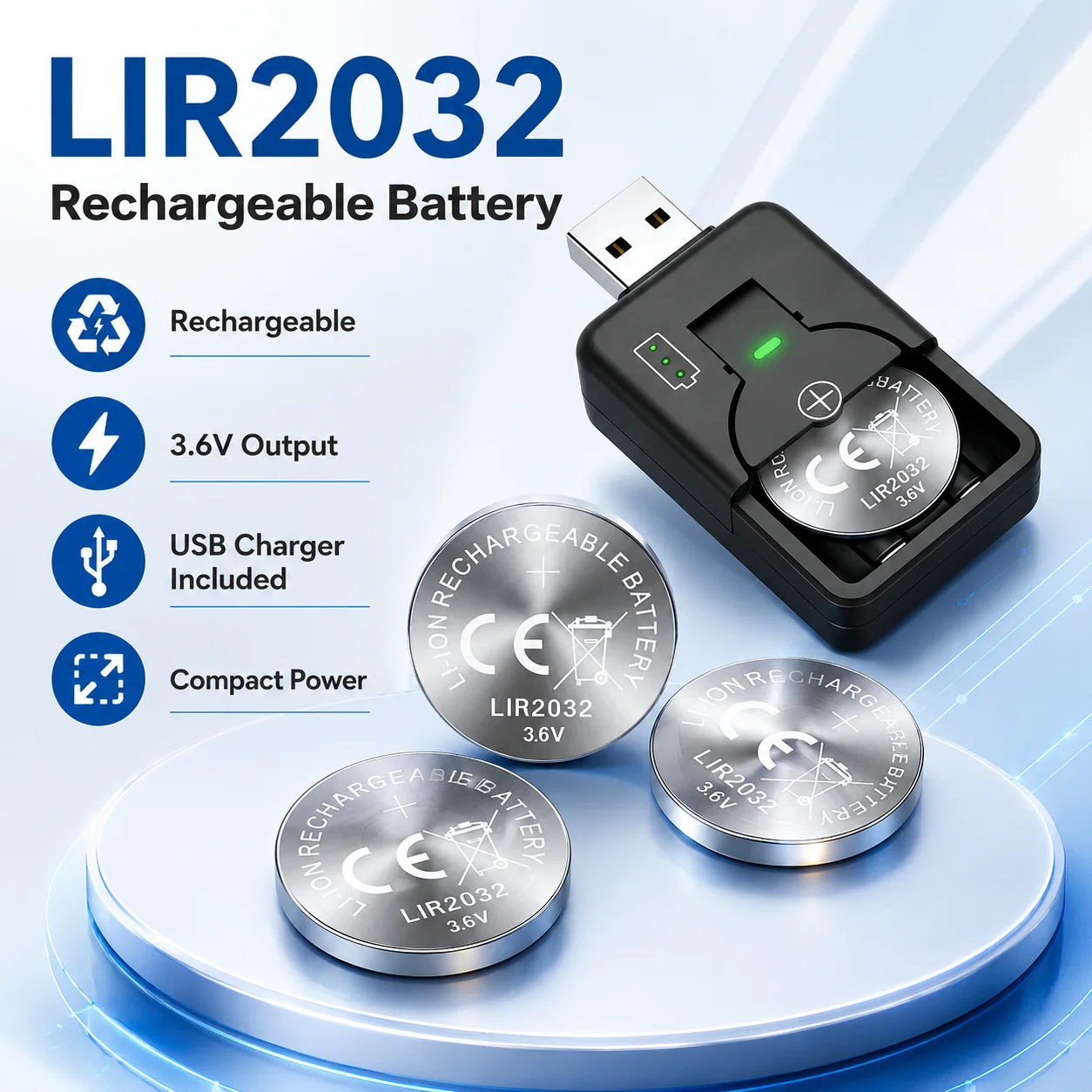 LIR2032 3.6V Rechargeable Lithium Button Coin Battery 1-10PCS Universal For Car Key Remote Keyless Fob Electronic Device
LIR2032 3.6V Rechargeable Lithium Button Coin Battery 1-10PCS Universal For Car Key Remote Keyless Fob Electronic Device