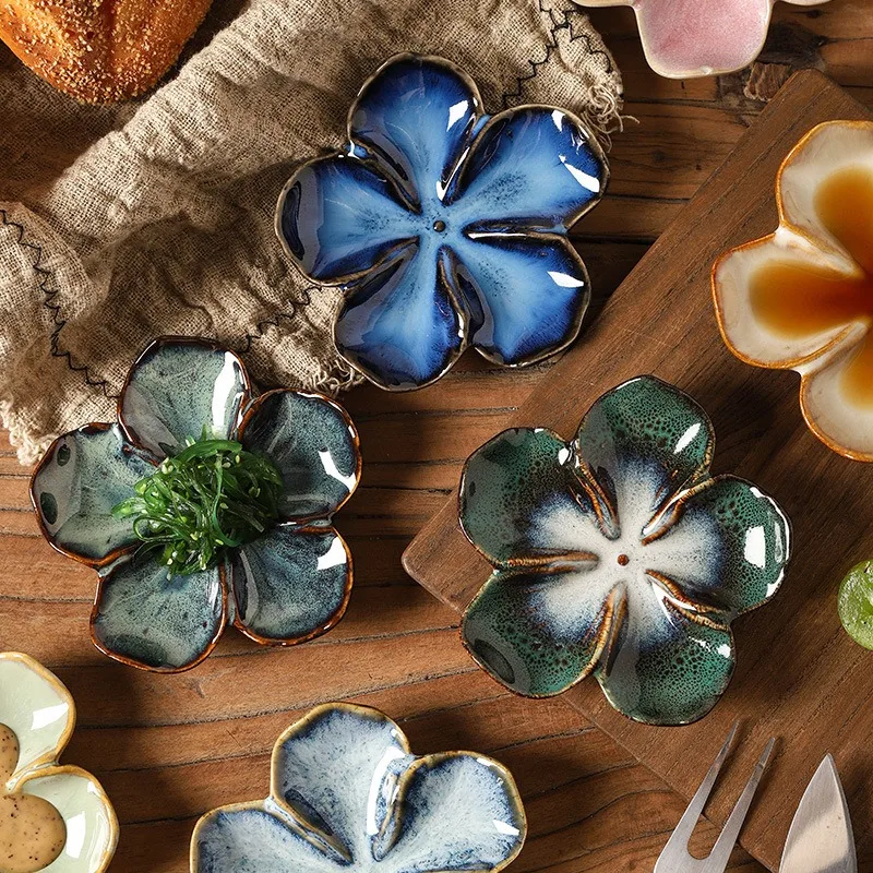 5 ceramic flower shaped creative dipping sauce small plates, multi-color kiln converted plates, gifts
5 ceramic flower shaped creative dipping sauce small plates, multi-color kiln converted plates, gifts