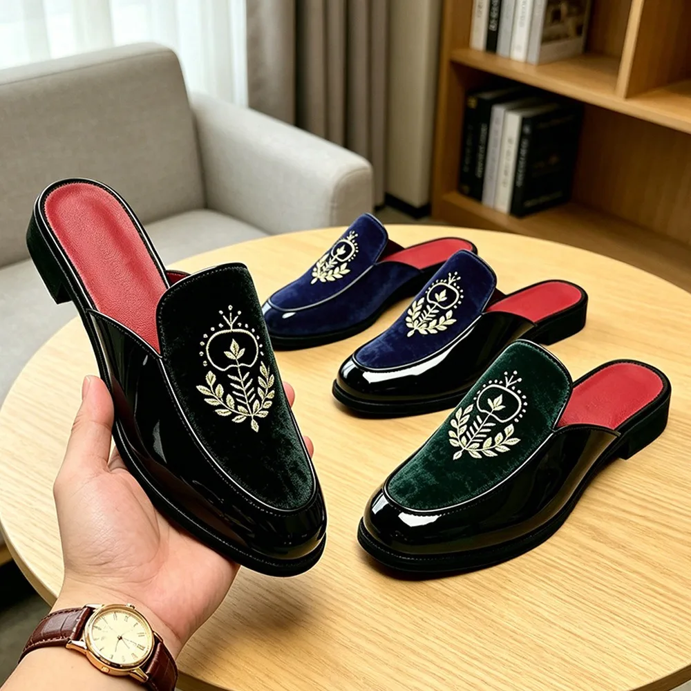 embroidery patent leather mules shoes man designer brand luxury half loafer shoes for man half slippers for man pantuflas hombre
embroidery patent leather mules shoes man designer brand luxury half loafer shoes for man half slippers for man pantuflas hombre