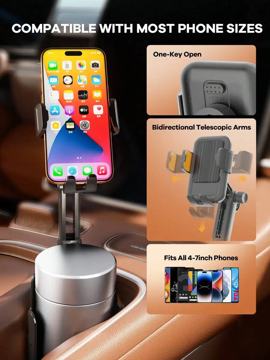 Universal Car Cup Holder Phone Mount With Adjustable Base And Telescopic Arms
Universal Car Cup Holder Phone Mount With Adjustable Base And Telescopic Arms