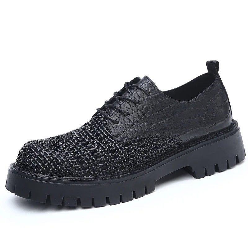New Designer Men's Woven Leather Platform Shoes Breathable Mesh Thick Sole Crocodile Pattern Casual Business Dress Shoes Man
New Designer Men's Woven Leather Platform Shoes Breathable Mesh Thick Sole Crocodile Pattern Casual Business Dress Shoes Man