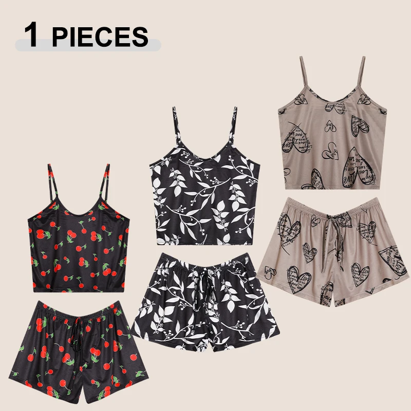 1 Sets Summer Printed Cami Sleeveless Top and Shorts Sleepwear Women Sexy Leisure Adjustable Belt Loungewear Female Soft Pajama
1 Sets Summer Printed Cami Sleeveless Top and Shorts Sleepwear Women Sexy Leisure Adjustable Belt Loungewear Female Soft Pajama
