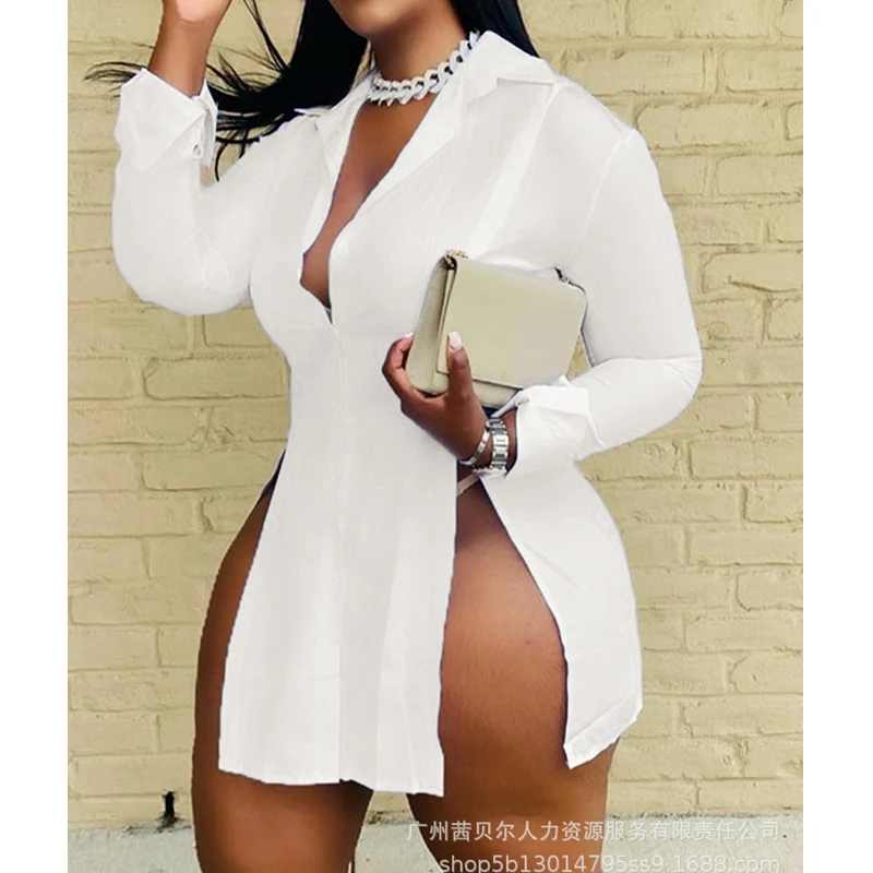 Women Shirt Tops Spring Summer Sexy Solid Color Slim Fit Slit Blouse Women Long Sleeve V-neck Turn-down Collar Irregular Shirt
Women Shirt Tops Spring Summer Sexy Solid Color Slim Fit Slit Blouse Women Long Sleeve V-neck Turn-down Collar Irregular Shirt