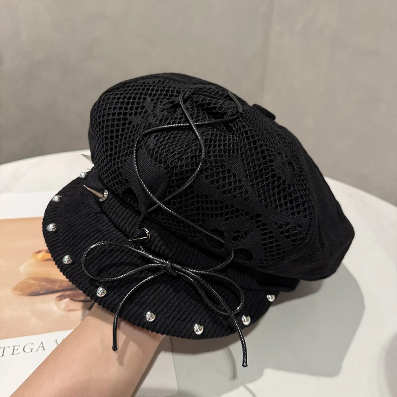 New Original Punk Black Y2k Trend Rivet Berets Autumn Winter Corduroy Mesh Large Version Soft Brim Newsboy Cap Painter Women Hat
New Original Punk Black Y2k Trend Rivet Berets Autumn Winter Corduroy Mesh Large Version Soft Brim Newsboy Cap Painter Women Hat