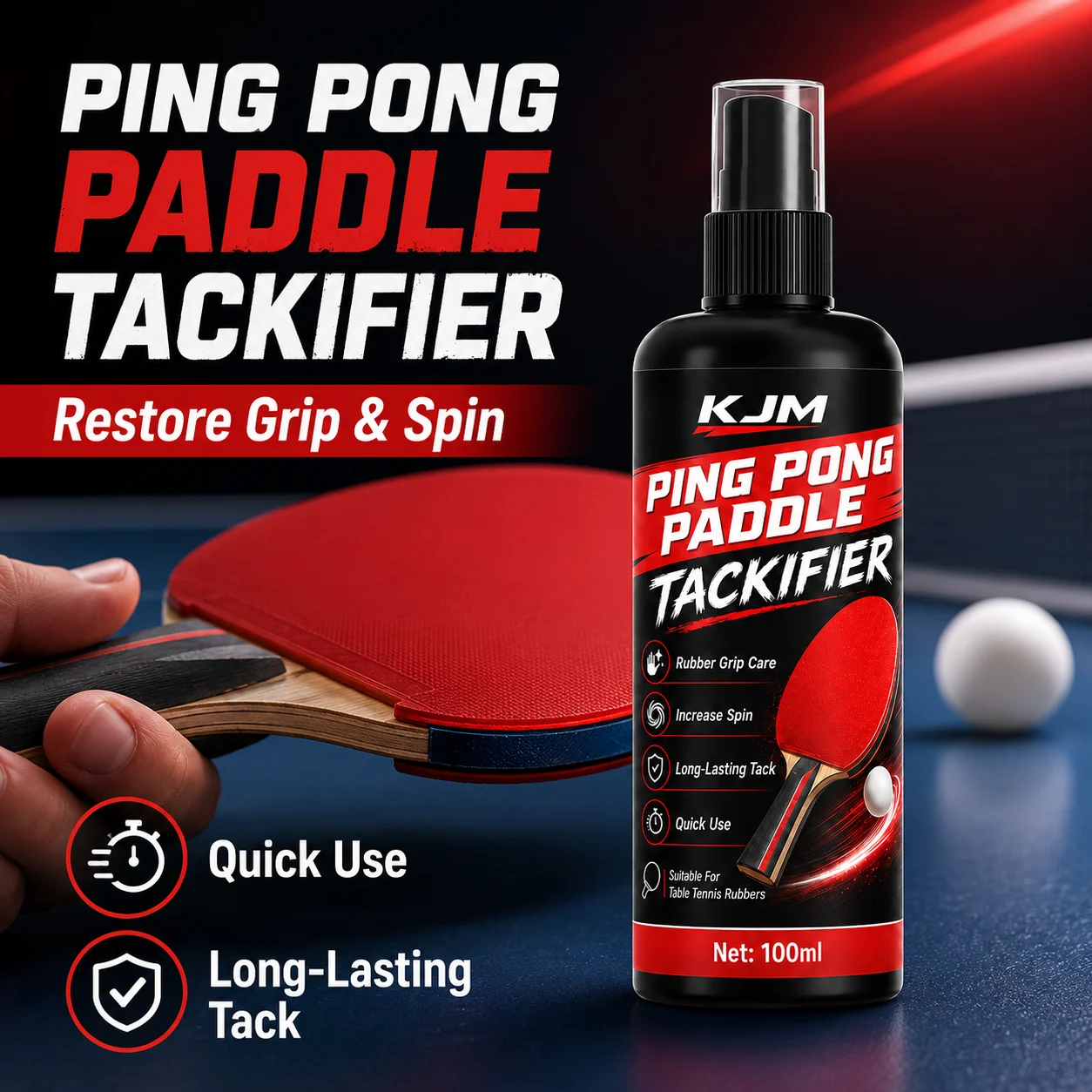 KJM Table Tennis Racket Tackifier Spray Ping Pong Paddle Rubber Grip Enhancer Quick Dry Spin Boost Restoring Tack Care Liquid