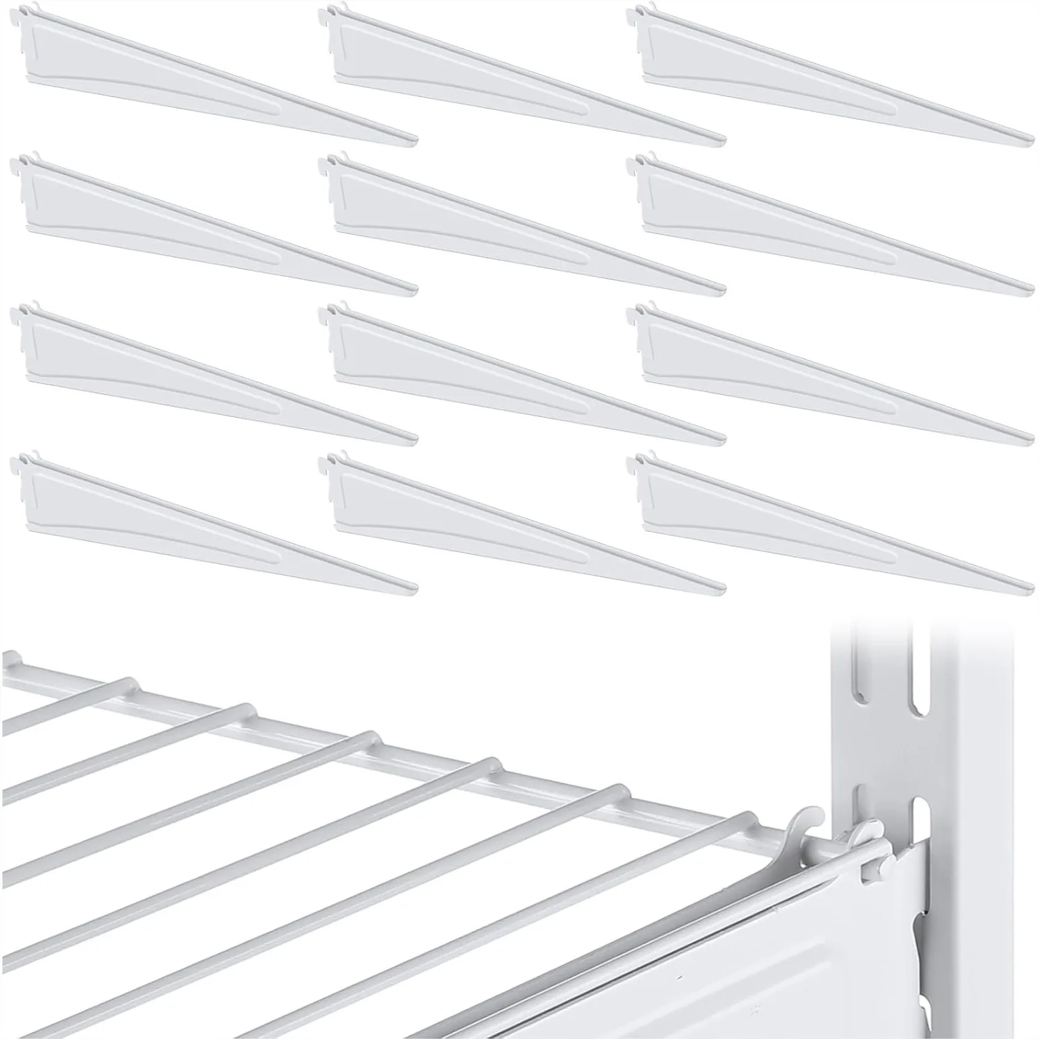 Adjustable Locking Shelf Brackets 16 Inch Heavy Duty Wire Shelving for Double Track System, White, 12 Pcs
Adjustable Locking Shelf Brackets 16 Inch Heavy Duty Wire Shelving for Double Track System, White, 12 Pcs