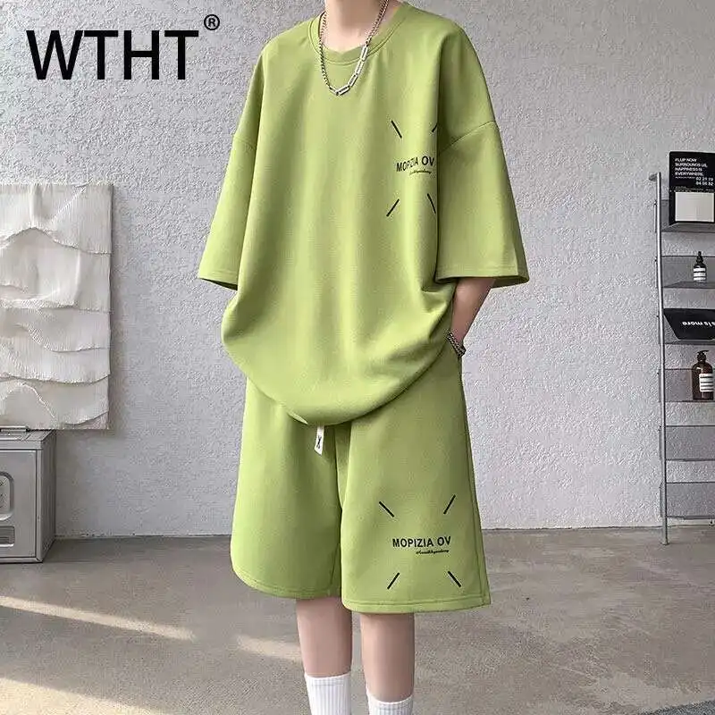 WTHT Fashion Men's Suit Solid Color Letter Print O-neck T-shirt Trendy Drawstring High-waisted Shorts Set Male Summer 2A007
WTHT Fashion Men's Suit Solid Color Letter Print O-neck T-shirt Trendy Drawstring High-waisted Shorts Set Male Summer 2A007