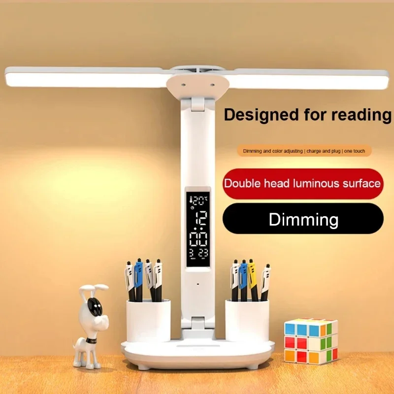 LED Clock Table Lamp USB Chargeable Dimmable Desk Lamp 2 Heads 180 Rotate Foldable Eye Protection Reading Night Light Crow lamp
LED Clock Table Lamp USB Chargeable Dimmable Desk Lamp 2 Heads 180 Rotate Foldable Eye Protection Reading Night Light Crow lamp