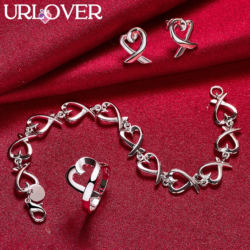 URLOVER 3pcs/lot 925 Sterling Silver Heart Ring Bracelet Earring Set For Woman Romantic Birthday Wedding Fashion Charm Jewelry
URLOVER 3pcs/lot 925 Sterling Silver Heart Ring Bracelet Earring Set For Woman Romantic Birthday Wedding Fashion Charm Jewelry