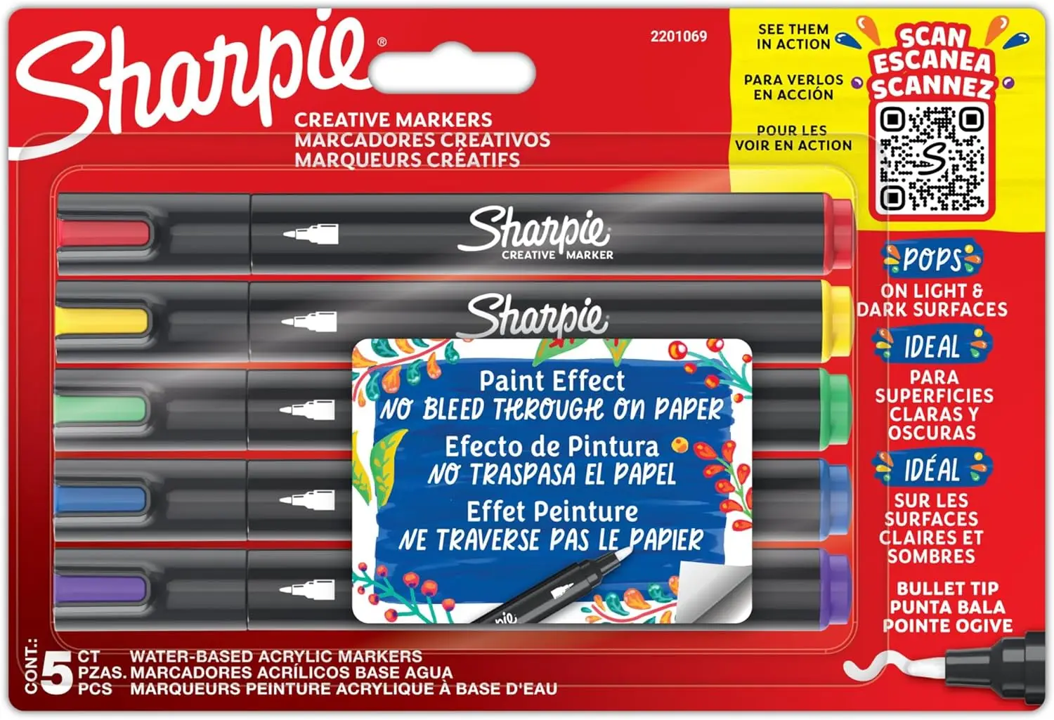 Acrylic Paint Pens - Water-Based, No-Bleed Ink on Most Surfaces, Bullet Tip, Assorted Colors, 5 Pack
Acrylic Paint Pens - Water-Based, No-Bleed Ink on Most Surfaces, Bullet Tip, Assorted Colors, 5 Pack