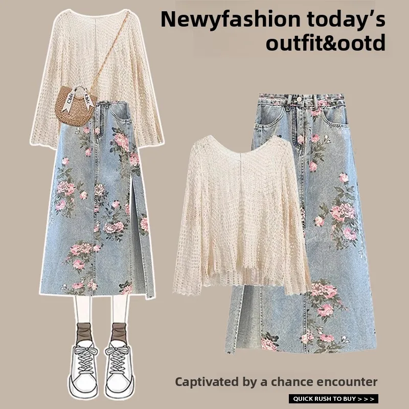 Fall Fashion Small Size Women's Set High Waist Denim Skirt Long Sleeve Hollow out Cover up round Neck Two Piece Suit
Fall Fashion Small Size Women's Set High Waist Denim Skirt Long Sleeve Hollow out Cover up round Neck Two Piece Suit