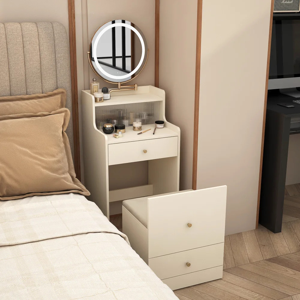 3 in 1 Vanity Desk With Mirror and Light, Makeup Vanity Set with Charging Station, Upholstered Stool, with Drawers Open Storage
3 in 1 Vanity Desk With Mirror and Light, Makeup Vanity Set with Charging Station, Upholstered Stool, with Drawers Open Storage