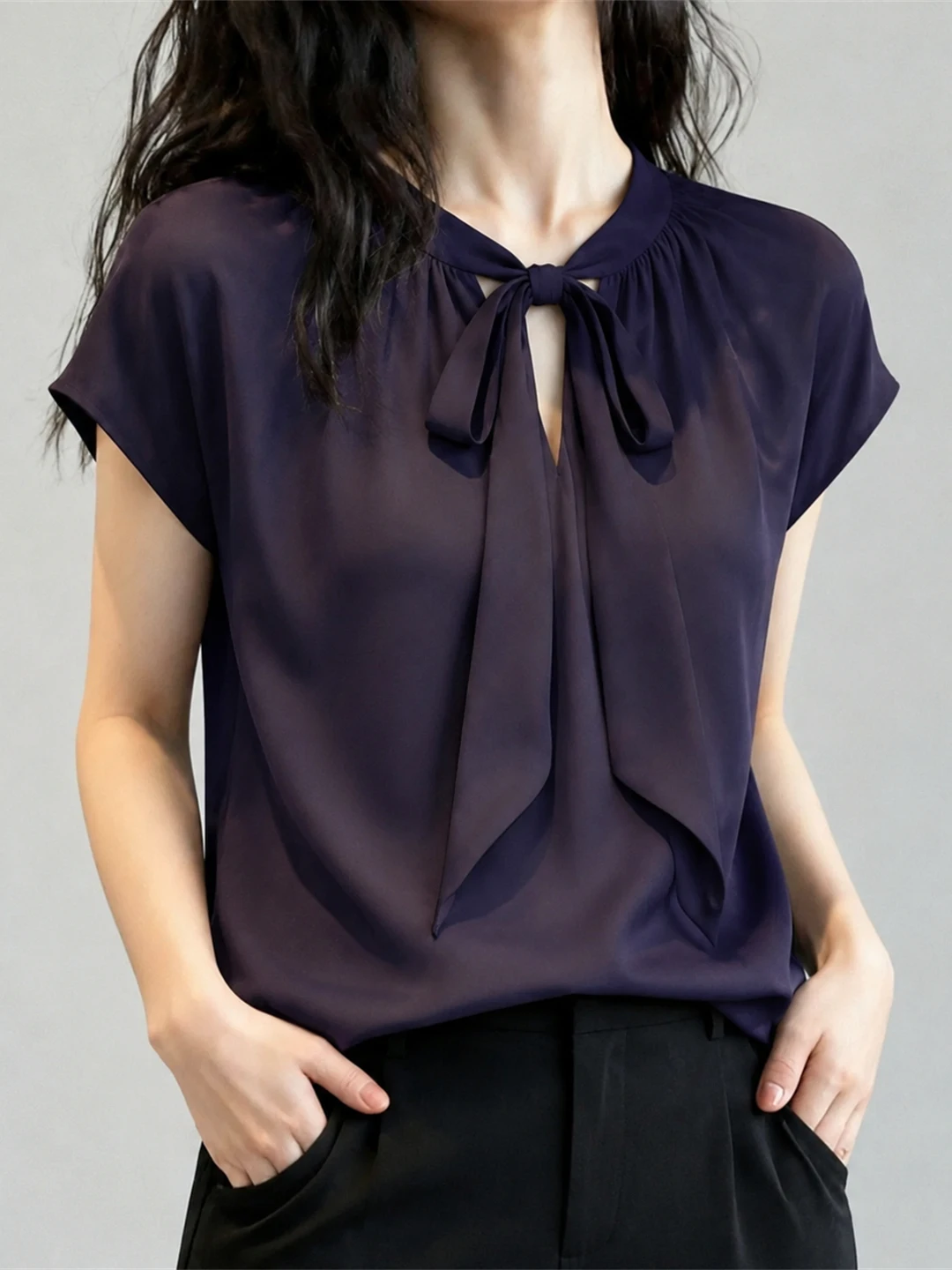 Summer Commute Knot Sash Shirt Short Sleeve V-Neck Pure Color Elegant Youthful Top Korean Style Straight Cut
Summer Commute Knot Sash Shirt Short Sleeve V-Neck Pure Color Elegant Youthful Top Korean Style Straight Cut