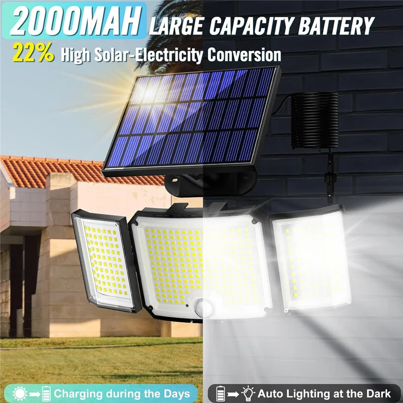 Солнечные наружные фонари, IP65 Водонепроницаемые наружные фонари с датчиком движения, 3-головочные солнечные прожекторы с широким углом освещения
Солнечные наружные фонари, IP65 Водонепроницаемые наружные фонари с датчиком движения, 3-головочные солнечные прожекторы с широким углом освещения