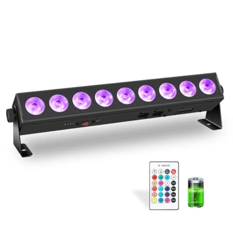 Battery Powered Stage Light Bar, 54W 9 LED RGBWA+UV Rechargeable DJ Light Bar with Remote Control Built-in 5200mAh Battery Soun
Battery Powered Stage Light Bar, 54W 9 LED RGBWA+UV Rechargeable DJ Light Bar with Remote Control Built-in 5200mAh Battery Soun